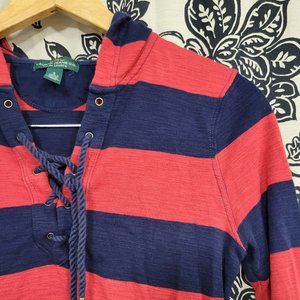 Lauren Ralph Lauren Striped Hoodie Shirt Size Small